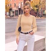 image:imageMANGOPOP Womens Puff Long Sleeve Sweater Bodysuit Crew Neck TopsBeige