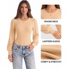 image:imageMANGOPOP Womens Puff Long Sleeve Sweater Bodysuit Crew Neck TopsBeige