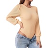 image:imageMANGOPOP Womens Puff Long Sleeve Sweater Bodysuit Crew Neck TopsBeige