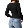 image:imageMANGOPOP Womens Puff Long Sleeve Sweater Bodysuit Crew Neck TopsBlack