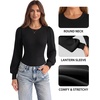 image:imageMANGOPOP Womens Puff Long Sleeve Sweater Bodysuit Crew Neck TopsBlack