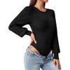 image:imageMANGOPOP Womens Puff Long Sleeve Sweater Bodysuit Crew Neck TopsBlack
