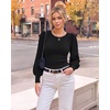 image:imageMANGOPOP Womens Puff Long Sleeve Sweater Bodysuit Crew Neck TopsBlack