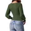 image:imageMANGOPOP Womens Puff Long Sleeve Sweater Bodysuit Crew Neck TopsGreen