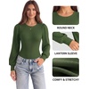 image:imageMANGOPOP Womens Puff Long Sleeve Sweater Bodysuit Crew Neck TopsGreen