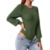 image:imageMANGOPOP Womens Puff Long Sleeve Sweater Bodysuit Crew Neck TopsGreen