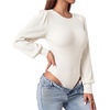 image:imageMANGOPOP Womens Puff Long Sleeve Sweater Bodysuit Crew Neck TopsWhite