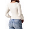 image:imageMANGOPOP Womens Puff Long Sleeve Sweater Bodysuit Crew Neck TopsWhite