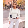image:imageMANGOPOP Womens Puff Long Sleeve Sweater Bodysuit Crew Neck TopsWhite