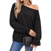 image:imageMANGOPOP Off The Shoulder Tops for Womens Sweatshirts Long Sleeve Pullovers Fall Outfits Y2k Casual Tunic TopsBlack