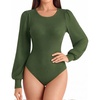 image:imageMANGOPOP Womens Puff Long Sleeve Sweater Bodysuit Crew Neck TopsGreen