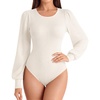 image:imageMANGOPOP Womens Puff Long Sleeve Sweater Bodysuit Crew Neck TopsWhite