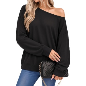 image:imageMANGOPOP Off The Shoulder Tops for Womens Sweatshirts Long Sleeve Pullovers Fall Outfits Y2k Casual Tunic TopsBlack