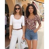image:imageMANGOPOP Sexy Half Sleeve Tops for Women Scoop Neck Slim Fitted Casual Going Out T Shirt Tops 2026 TrendyFloral Print
