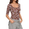 image:imageMANGOPOP Sexy Half Sleeve Tops for Women Scoop Neck Slim Fitted Casual Going Out T Shirt Tops 2026 TrendyFloral Print
