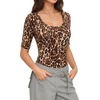 image:imageMANGOPOP Sexy Half Sleeve Tops for Women Scoop Neck Slim Fitted Casual Going Out T Shirt Tops 2026 TrendyLeopard Print