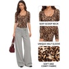 image:imageMANGOPOP Sexy Half Sleeve Tops for Women Scoop Neck Slim Fitted Casual Going Out T Shirt Tops 2026 TrendyLeopard Print