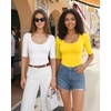 image:imageMANGOPOP Sexy Half Sleeve Tops for Women Scoop Neck Slim Fitted Casual Going Out T Shirt Tops 2026 TrendyYellow
