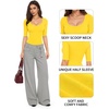 image:imageMANGOPOP Sexy Half Sleeve Tops for Women Scoop Neck Slim Fitted Casual Going Out T Shirt Tops 2026 TrendyYellow