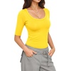 image:imageMANGOPOP Sexy Half Sleeve Tops for Women Scoop Neck Slim Fitted Casual Going Out T Shirt Tops 2026 TrendyYellow