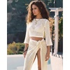 image:imageMANGOPOP Womens 2 Piece Swimsuit Coverup Crochet Bathing Suit Cover Up SetAcream White