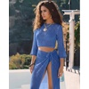 image:imageMANGOPOP Womens 2 Piece Swimsuit Coverup Crochet Bathing Suit Cover Up SetBlue