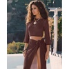 image:imageMANGOPOP Womens 2 Piece Swimsuit Coverup Crochet Bathing Suit Cover Up SetBrown