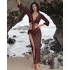 image:imageMANGOPOP Womens 2 Piece Swimsuit Coverup Crochet Bathing Suit Cover Up SetBrown