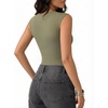 image:imageMANGOPOP Womens Mesh Ruched Sweetheart Neck Sleeveless BodysuitArmy Green
