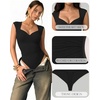 image:imageMANGOPOP Womens Mesh Ruched Sweetheart Neck Sleeveless BodysuitBlack