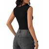 image:imageMANGOPOP Womens Mesh Ruched Sweetheart Neck Sleeveless BodysuitBlack