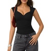 image:imageMANGOPOP Womens Mesh Ruched Sweetheart Neck Sleeveless BodysuitBlack