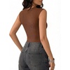 image:imageMANGOPOP Womens Mesh Ruched Sweetheart Neck Sleeveless BodysuitBrown