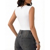 image:imageMANGOPOP Womens Mesh Ruched Sweetheart Neck Sleeveless BodysuitWhite