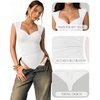 image:imageMANGOPOP Womens Mesh Ruched Sweetheart Neck Sleeveless BodysuitWhite