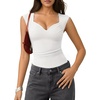 image:imageMANGOPOP Womens Mesh Ruched Sweetheart Neck Sleeveless BodysuitWhite