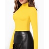 image:imageMANGOPOP Womens Mock Turtle Neck Slim Fit Long Sleeve Shirts Fall Fashion Tight Tops Basic Tee Winter Undershirt23 Yellow