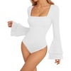 image:imageMANGOPOP Mock Neck Puff Sleeve Bodysuit Turtleneck Loose Lantern Long Sleeve Body Suit for Women for Going OutWhiteMedium