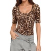 image:imageMANGOPOP Sexy Half Sleeve Tops for Women Scoop Neck Slim Fitted Casual Going Out T Shirt Tops 2026 TrendyLeopard Print
