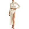 image:imageMANGOPOP Womens 2 Piece Swimsuit Coverup Crochet Bathing Suit Cover Up SetAcream White