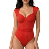 image:imageMANGOPOP Womens Mesh Ruched Sweetheart Neck Sleeveless BodysuitRed