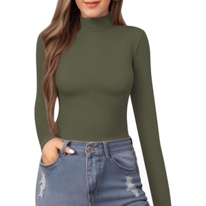 image:imageMANGOPOP Womens Mock Turtle Neck Slim Fit Long Sleeve Shirts Fall Fashion Tight Tops Basic Tee Winter Undershirt24 Olive Green