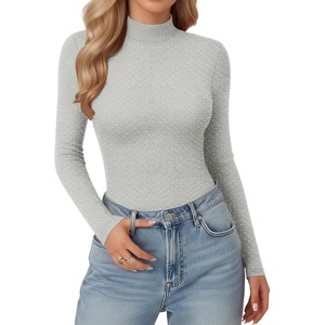 image:imageMANGOPOP Womens Mock Turtle Neck Slim Fit Long Sleeve Shirts Fall Fashion Tight Tops Basic Tee Winter UndershirtArgent With Sparkly