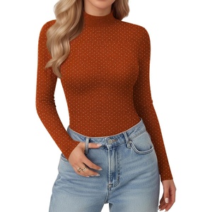 image:imageMANGOPOP Womens Mock Turtle Neck Slim Fit Long Sleeve Shirts Fall Fashion Tight Tops Basic Tee Winter UndershirtOrange With Sparkly