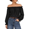 image:imageMANGOPOP Womens Ruffle Off the Shoulder Bodysuit Long Sleeve TopsBlack