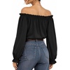 image:imageMANGOPOP Womens Ruffle Off the Shoulder Bodysuit Long Sleeve TopsBlack