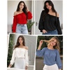 image:imageMANGOPOP Womens Ruffle Off the Shoulder Bodysuit Long Sleeve TopsBlack