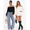 image:imageMANGOPOP Womens Ruffle Off the Shoulder Bodysuit Long Sleeve TopsBlack