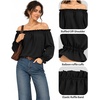 image:imageMANGOPOP Womens Ruffle Off the Shoulder Bodysuit Long Sleeve TopsBlack