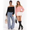 image:imageMANGOPOP Womens Ruffle Off the Shoulder Bodysuit Long Sleeve TopsDusty Pink